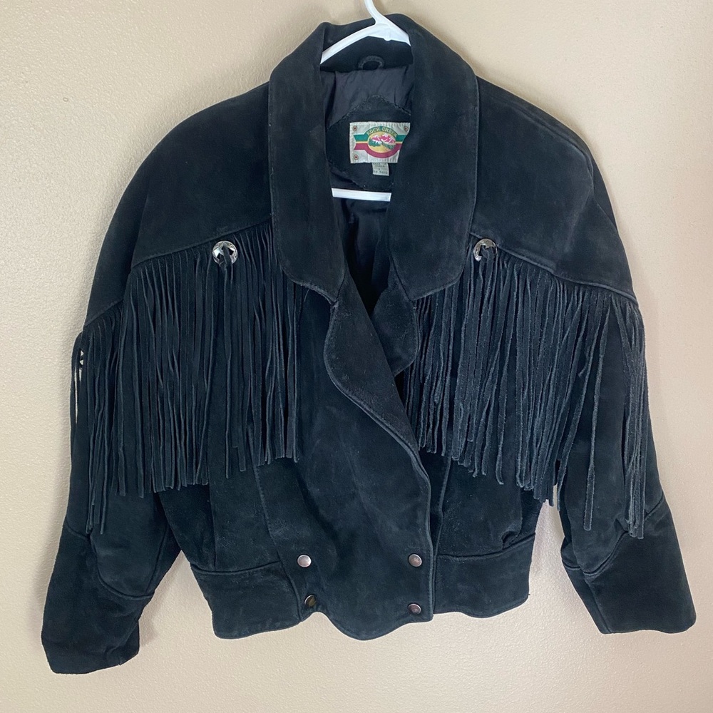 Vintage Black Suede Fringe Jacket